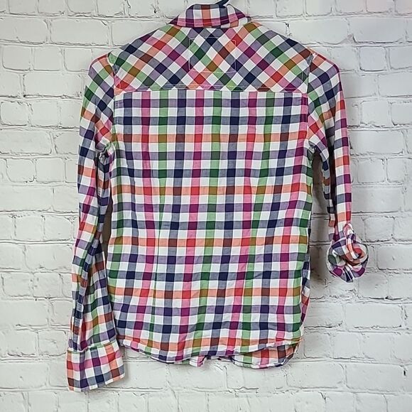 Aeropostale XS Soft Red Blue Check Plaid Button Down Long Sleeve Shirt Y2K 90s - Picture 3 of 11